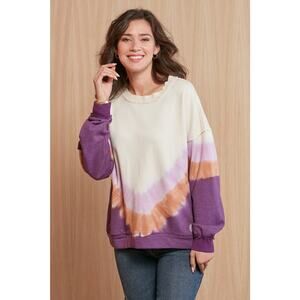 Free People Cream and Purple Ombre Metti Oversized Crew Sweatshirt Size XS